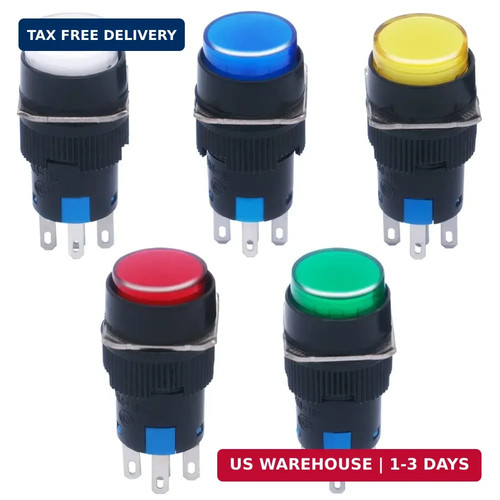 5pcs 16mm dc12v - 16mm, momentary