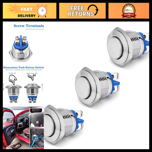 3pcs 19mm momentary - 19mm, push